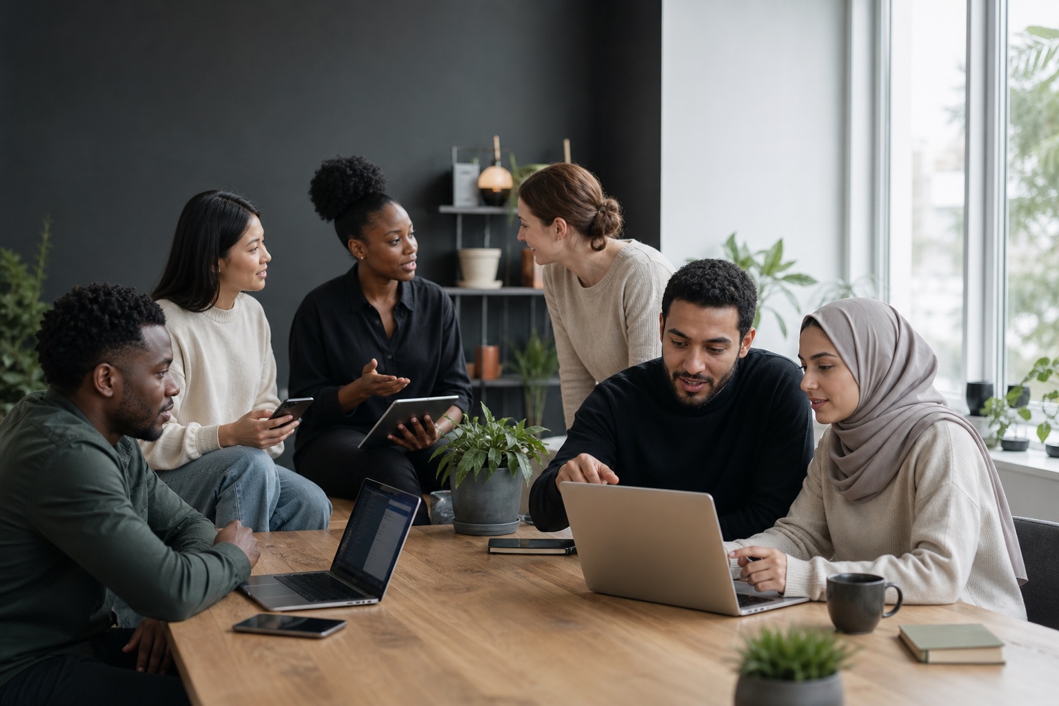 L'équipe multiculturelle Taradud travaille ensemble autour des conversations clients
